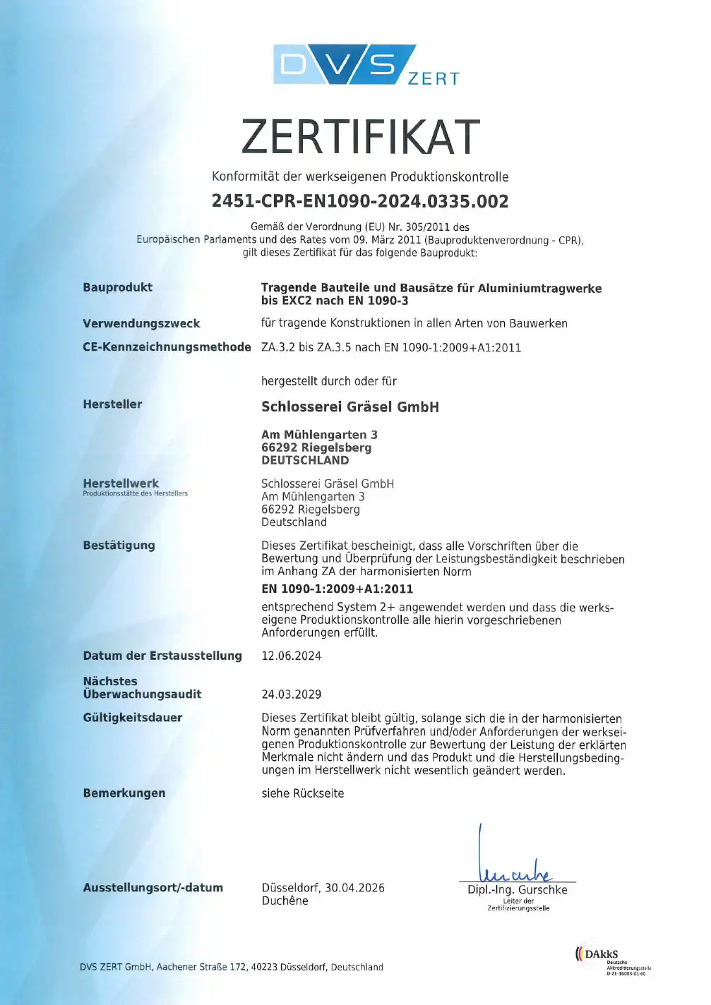 Zertifikat Aluminiumtragwerke